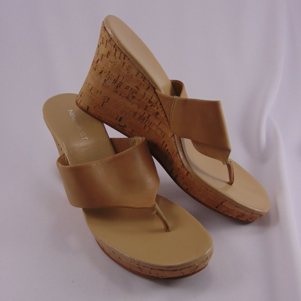 Nine West Lovelightr Leather Wedge Thong Sandals